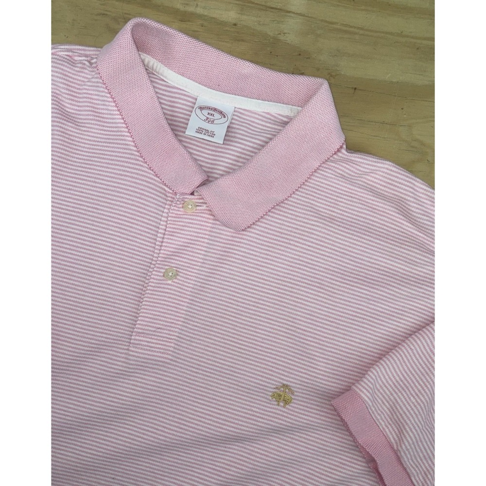 Brooks Brothers 346 Polo Shirt XXL 2XL Pink Striped Embroidered Golden Fleece